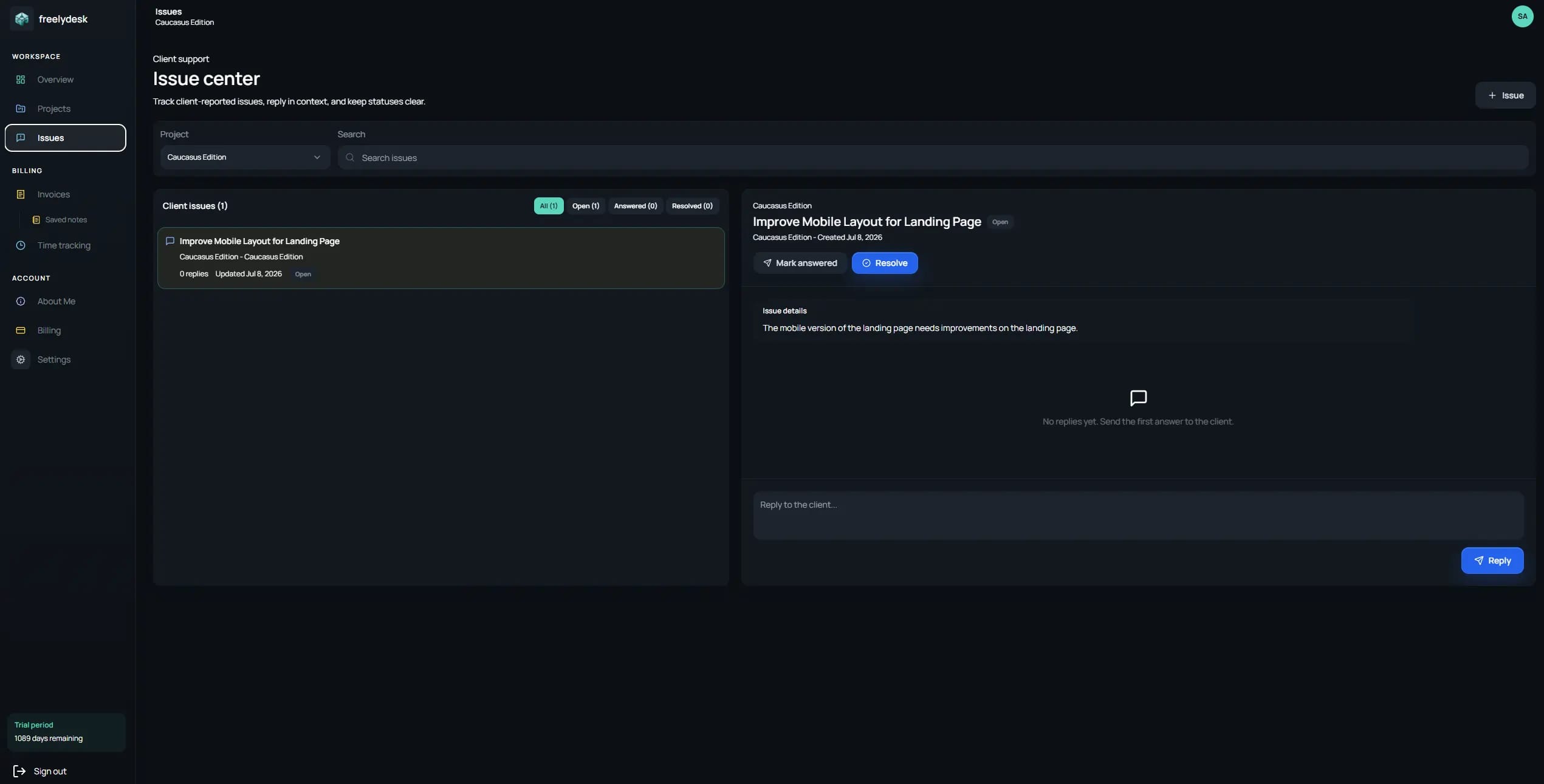 FreelyDesk project issue management